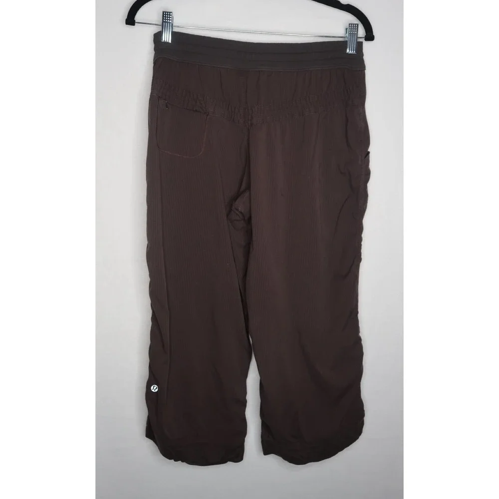 Lululemon Dance Studio Crop Pants Brown Ruched Cinch Hem Women's Size 10 Yoga
